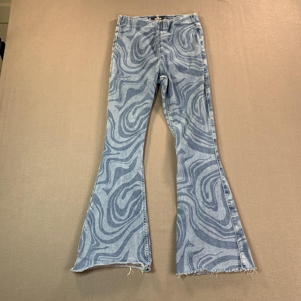 Hollister Jeans Womens XS (26x29) Blue Ultra High Rise Flare Stretch Swirl Y2K